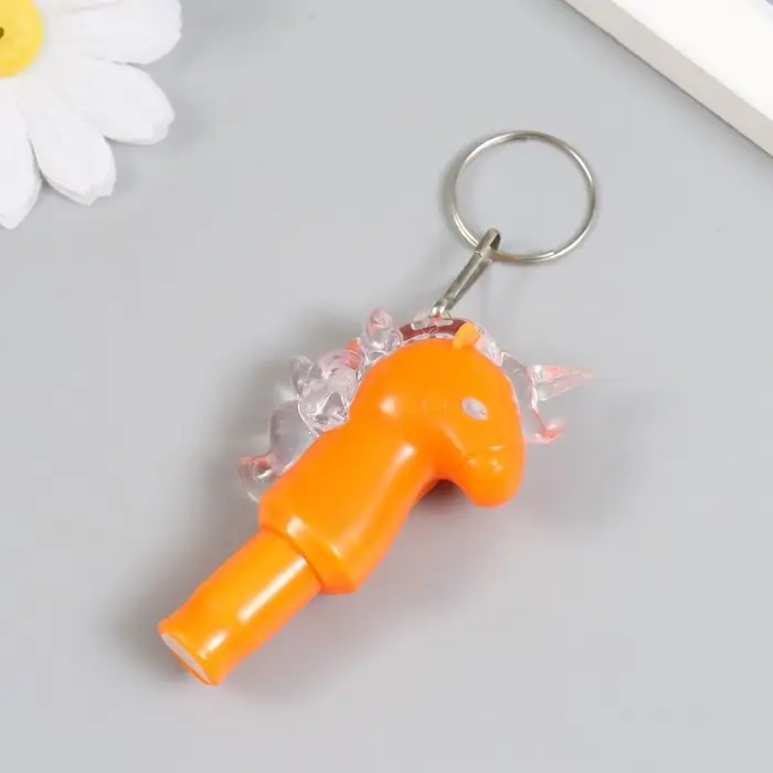 Фонарик брелок для ключей на кольце &laquo;Морской конёк&raquo;, свисток, мигает 7&times;1.5&times;4 см, МИКС