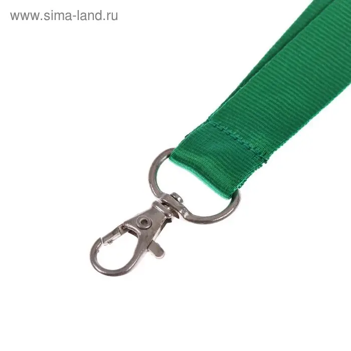 Лента для бейджа ширина-20 мм, длина-90 см с металлическим карабином, зелёная