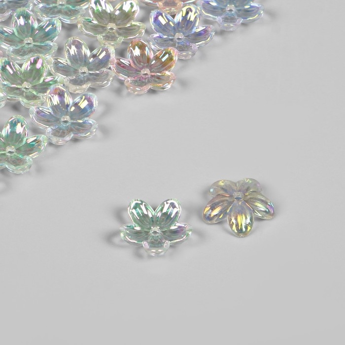 Бусины пластиковые &laquo;Цветы&raquo;, 1,2&times;1,2&times;0,3 см, (набор 30 шт.), цвет радужный