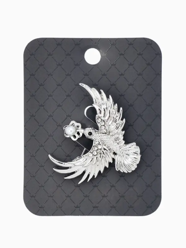 Брошь "Калибри с цветком", цвет белый в серебре