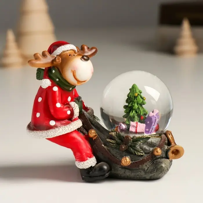 Сувенир полистоун водяной шар "Лосик с мешком подарков" 10,5х6х8,5 см