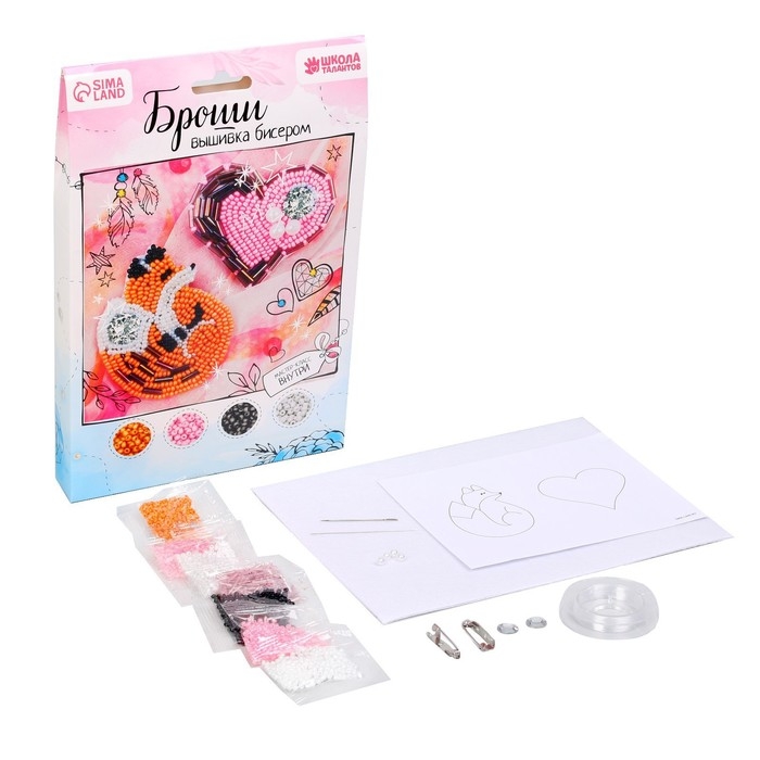 Брошь из фетра, вышивка бисером &laquo;Лиса и сердечко&raquo;, 2 шт.