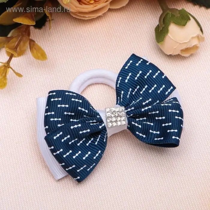 Резинка для волос &laquo;Школьница&raquo;, бант штрихи, 6.5 см, сине-белая