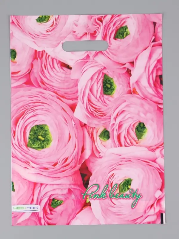Пакет "Розовый букет, полиэтиленовый с вырубной ручкой 30х40 см, 60 мкм