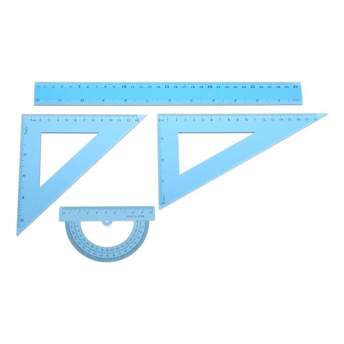 Набор чертёжный 4 предмета (линейка 30 см, угольник 19 см/ 30&deg;, угольник 13 см/ 45&deg;, транспортир) МИКС
