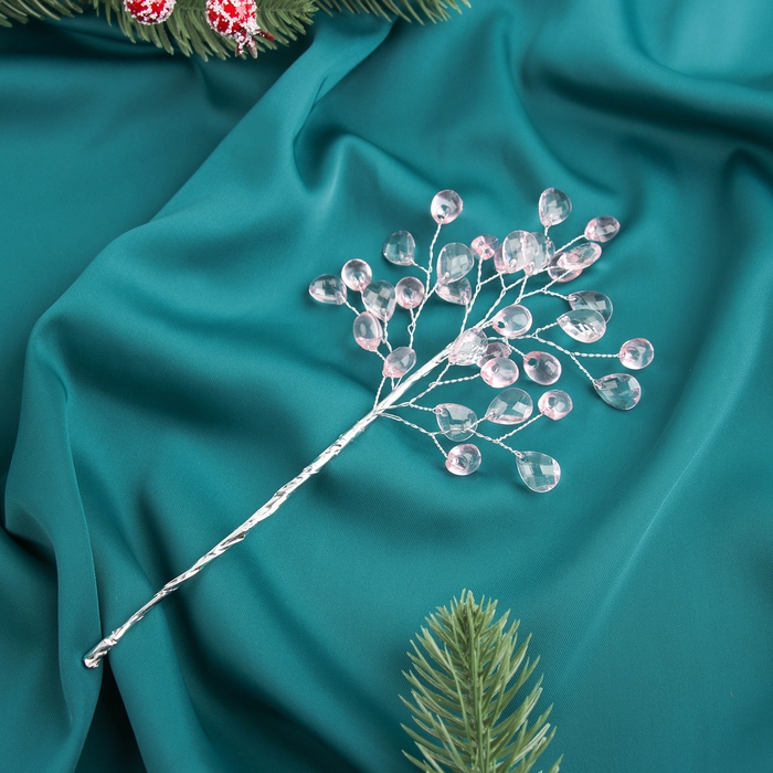 Новогодняя ветка декоративная &laquo;Зимнее волшебство. Хрустальная сказка&raquo;, пластик, 23 см, овал розовый