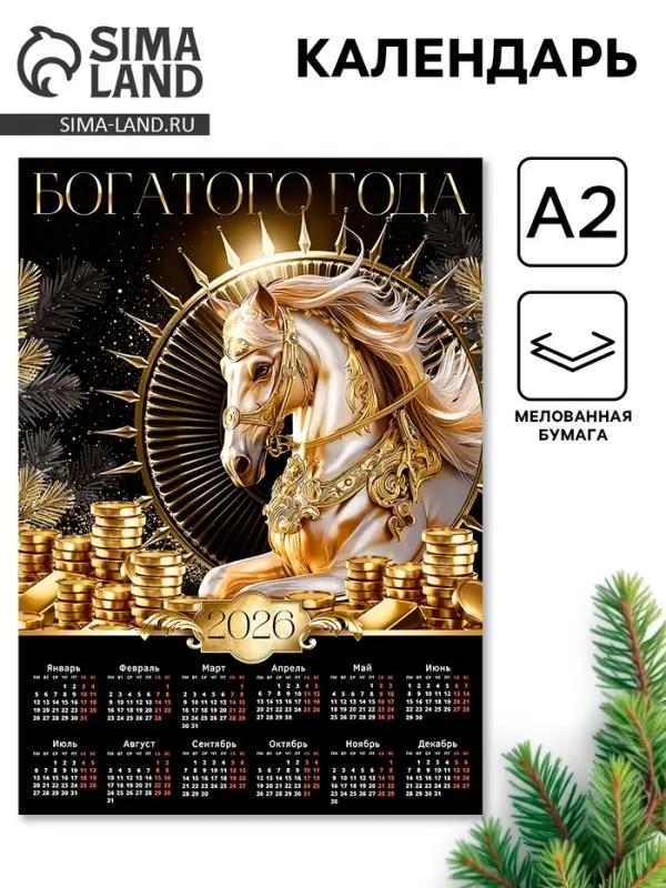 Календарь 2026 &laquo;Чёрно - золотой&raquo;, А2