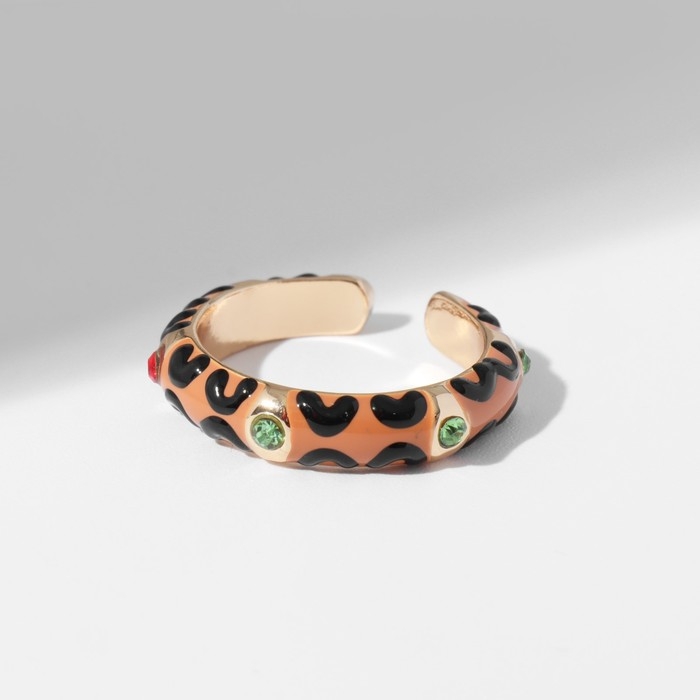 Кольцо &laquo;Леопард&raquo;, цветное в золоте, безразмерное