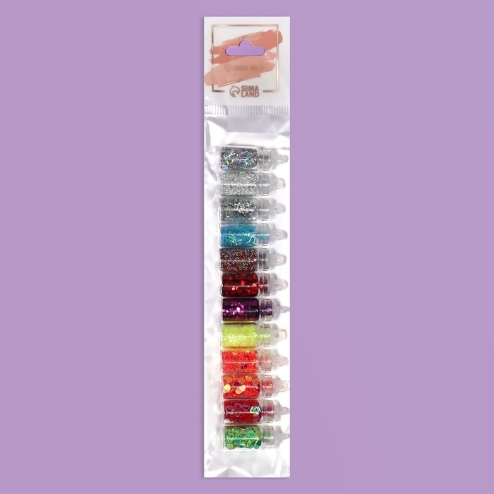 Набор для декора ногтей, 12 бутылочек, разноцветные Набор для декора ногтей, 12 бутылочек, разноцветные