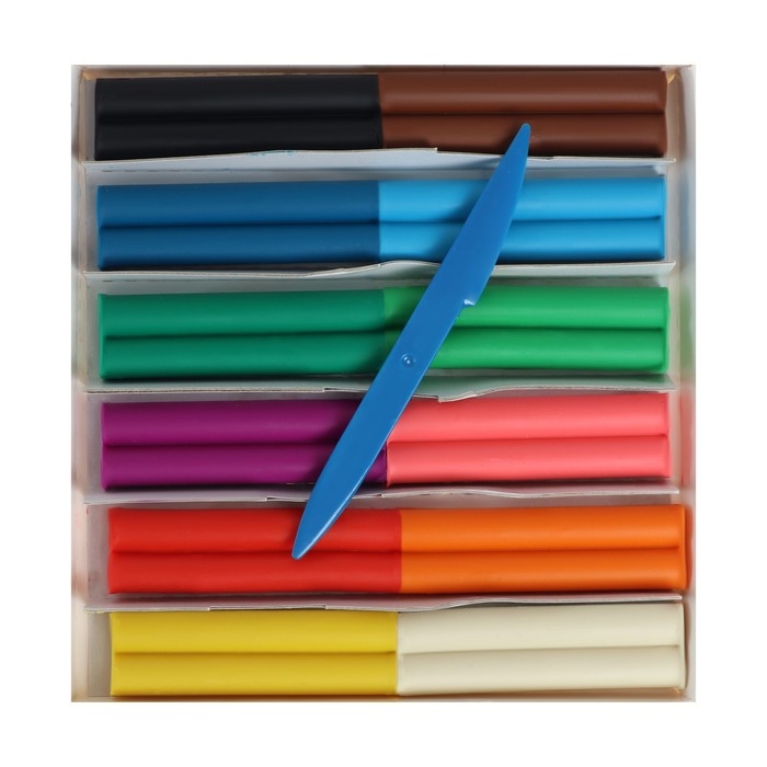 Пластилин мягкий (восковой), 12 цветов, 180 г, Пластилин мягкий (восковой), 12 цветов, 180 г, "Фантазия", со стеком, микс