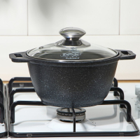 Кастрюля, 1 л, d=18 см, h=13.5 см, стеклянная крышка, антипригарное покрытие, цвет тёмный мрамор