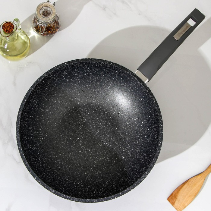 Сковорода-ВОК &laquo;Гранит&raquo;, d=28 см, пластиковая ручка, антипригарное покрытие, цвет серый