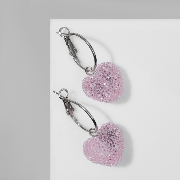 Серьги пластик &laquo;Сахар&raquo; сердце, цвет розовый в серебре