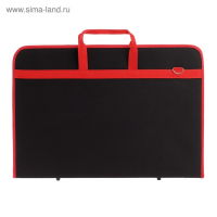 Папка для чертежей и рисунков для художников А2, 640 х 450 х 30 мм, с ручками, текстильная, плечевой ремень, Estado, чёрная/красная кант