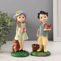 Сувенир полистоун "Мальчик и девочка с мишками"  набор 2 шт 6х7,5х17 см