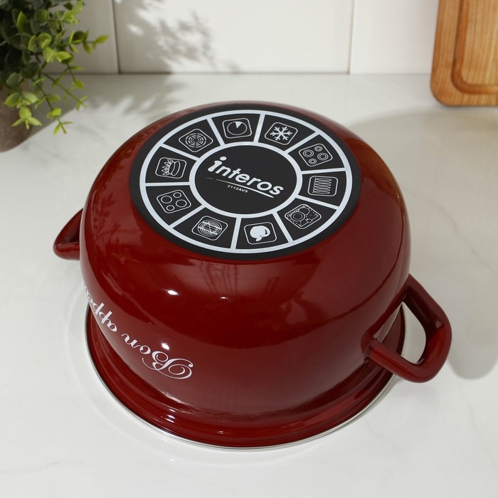 Кастрюля эмалированная, &laquo;Бордо&raquo;, 4 л, стеклянная крышка, индукция, цвет бордовый
