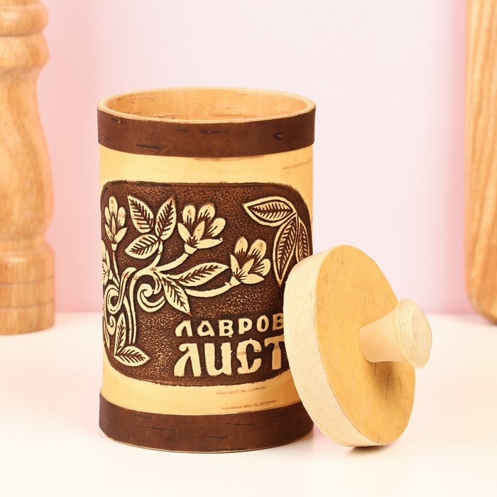 Туес &laquo;Веточка&raquo;, лавровый лист, D=9 см, береста
