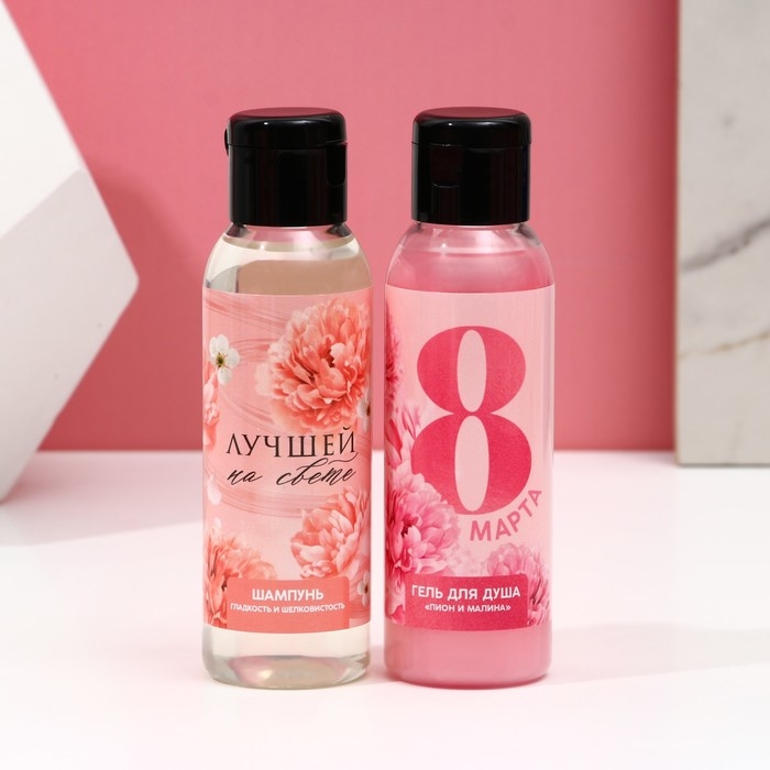 Подарочный набор косметики &laquo;С 8 Марта!&raquo;, гель для душа 100 мл и шампунь для волос 100 мл, ЧИСТОЕ СЧАСТЬЕ