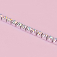 Цепь со стразами, с голографией, металл, стекло, 2,5 мм, 9 &plusmn; 1 м, цвет серебряный