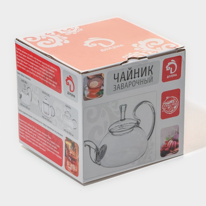 Чайник стеклянный заварочный с металлическим ситом Доляна &laquo;Элегия&raquo;, 600 мл, 19&times;13&times;12,5 см