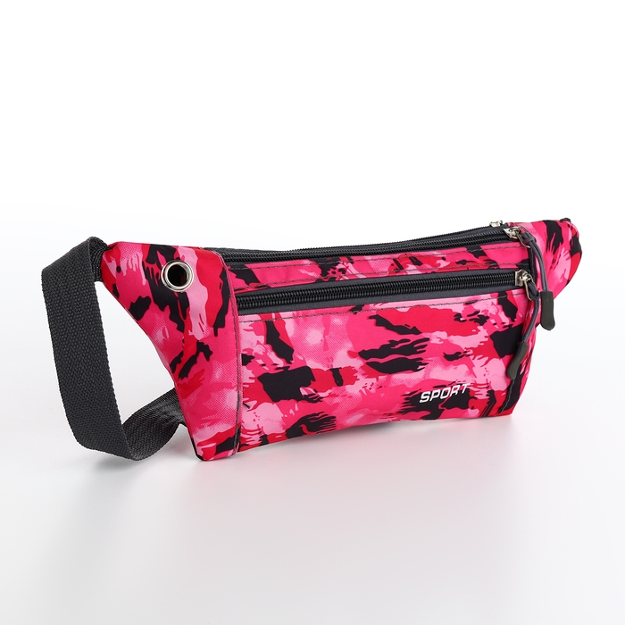 Поясная сумка на молнии, 2 наружных кармана, цвет розовый/камуфляж Поясная сумка на молнии, 2 наружных кармана, цвет розовый/камуфляж