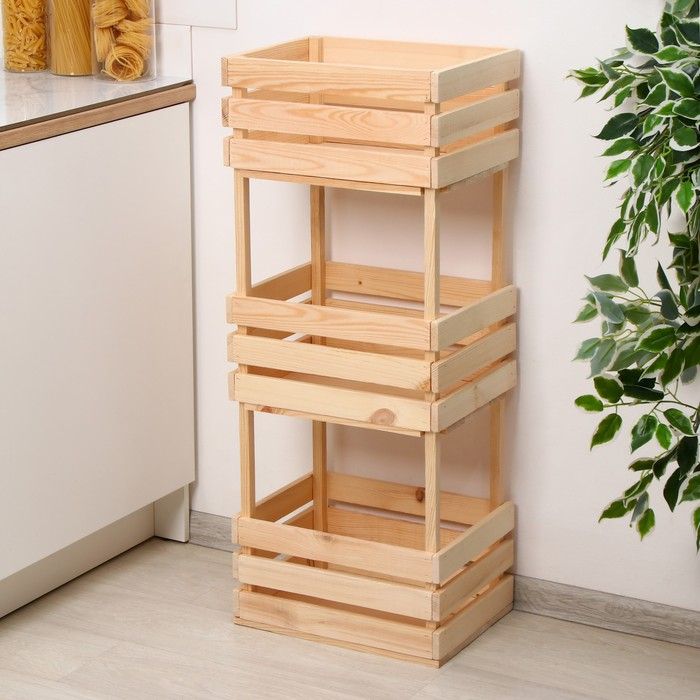 Ящик для овощей, 100 &times; 40 &times; 30 см, деревянный, трехуровневый, Greengo