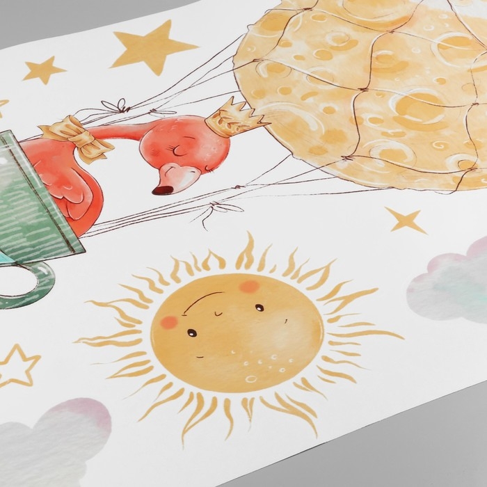 Наклейка пластик интерьерная цветная "Фламинго в облаках" 40х60 см