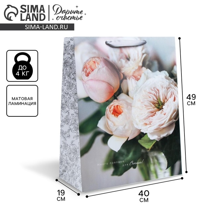 Пакет подарочный ламинированный, упаковка, &laquo;Счастья&raquo;, XL 40 х 49 х 19 см