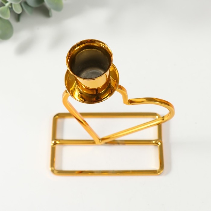 Подсвечник металл на 1 свечу "Сердце" d=2,3 см золото 5,8х9,3х14 см