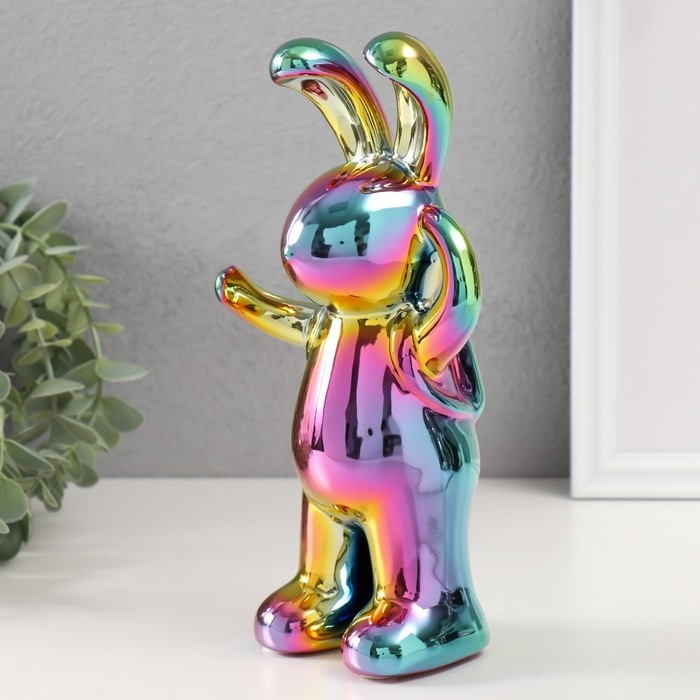 Сувенир керамика "Модный зайка" зеленый хамелеон 7х9,5х22 см