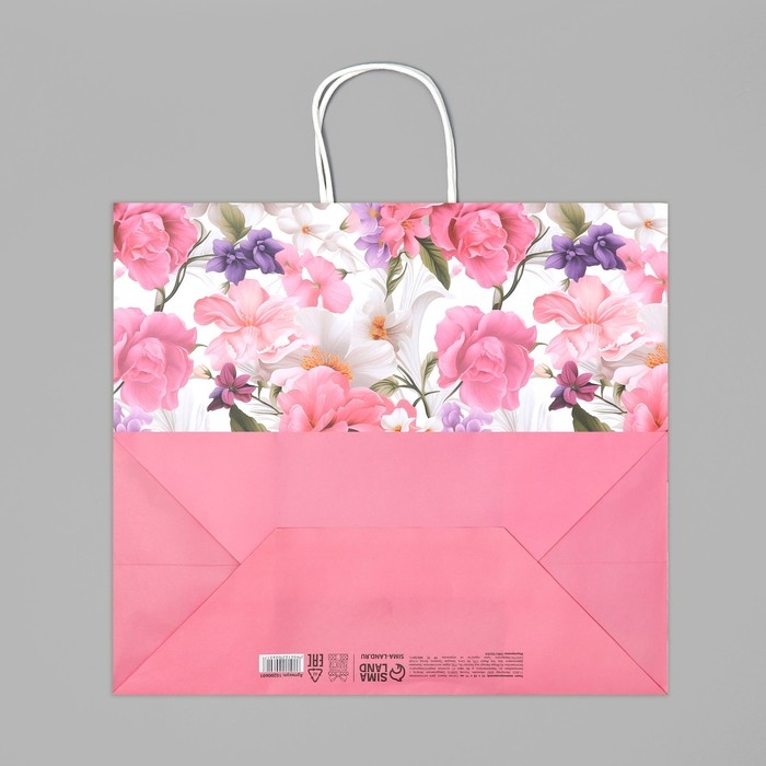 Пакет подарочный крафтовый, упаковка, &laquo;Подарок для тебя&raquo;,цветы, 32 х 28 х 15 см