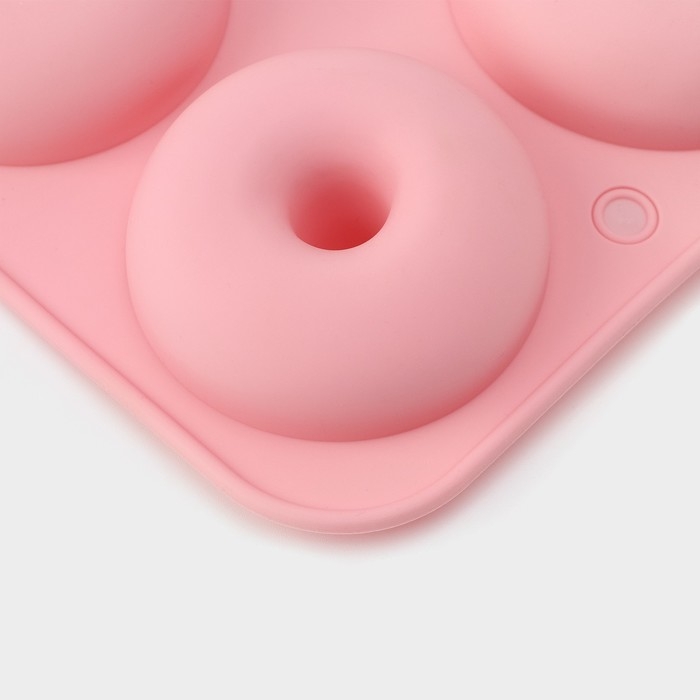 Форма для выпечки Доляна &laquo;Пончик&raquo;, силикон, 26&times;18&times;2,5 см, 6 ячеек (d=7,5 см), цвет розовый