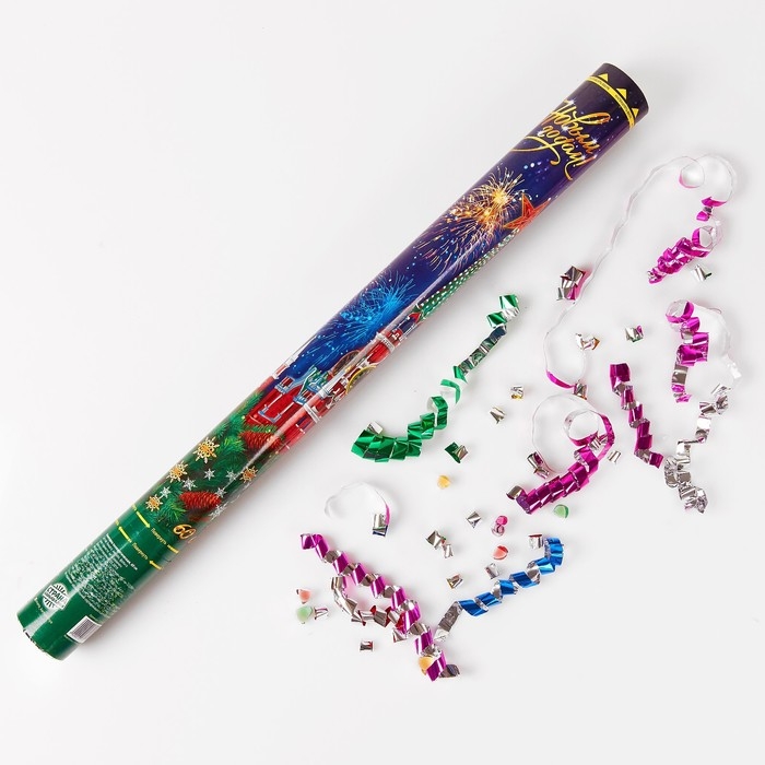 Пневмохлопушка поворотная новогодняя «С Новым годом! Куранты», конфетти, фольга-серпантин, 60 см Пневмохлопушка поворотная новогодняя «С Новым годом! Куранты», конфетти, фольга-серпантин, 60 см