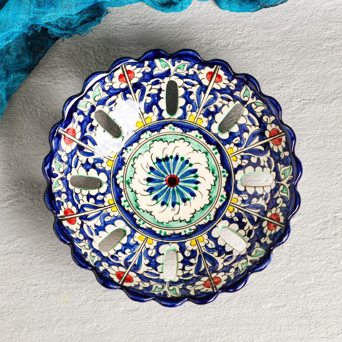 Фруктовница Риштанская Керамика "Узоры", 23 см, синяя