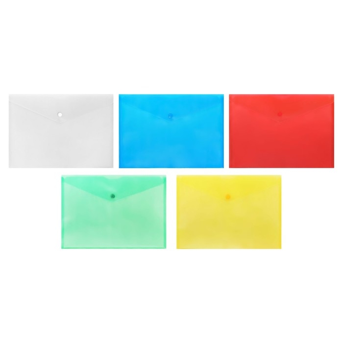 Набор папок-конвертов на кнопке 10 штук, А4, 120 мкм, Calligrata, прозрачные, микс