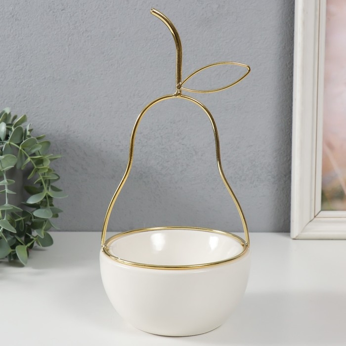 Сувенир керамика, металл подставка Сувенир керамика, металл подставка "Груша" белая с золотом 13х13х25,5 см