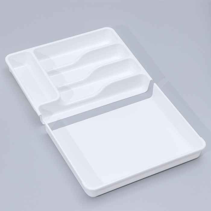 Лоток для столовых приборов раздвижной, цвет белый