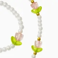 Комплект детский &laquo;Выбражулька. Тюльпаны и жемчуг&raquo;, 2 предмета: бусы, браслет, бело-розовый