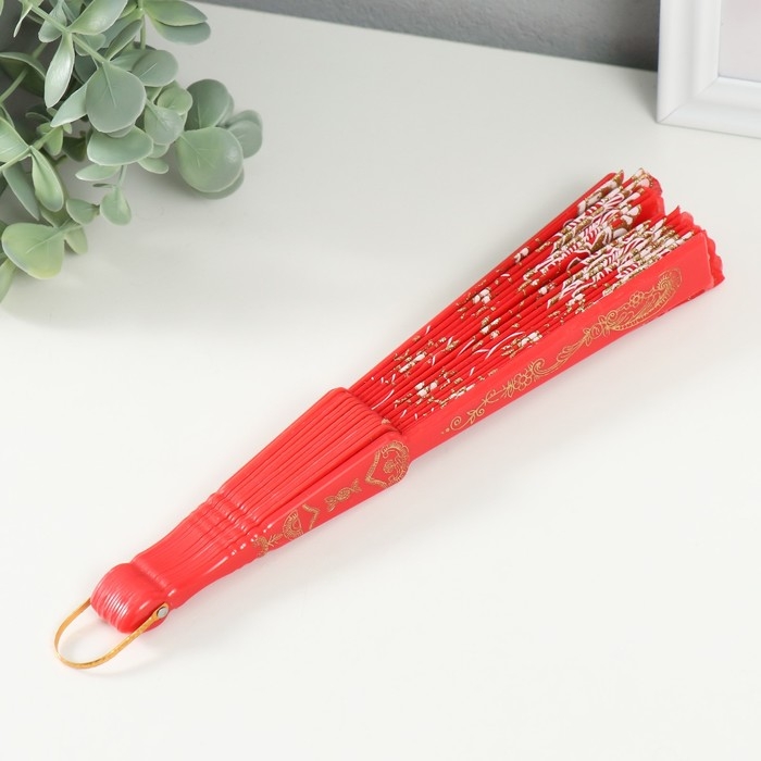 Веер пластик "Цветы с блёстками" МИКС 23 см