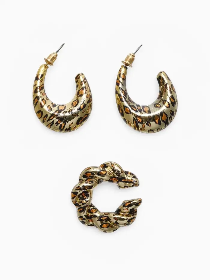 Набор серьги и каффы "Леопард" жгутик, цвет золото
