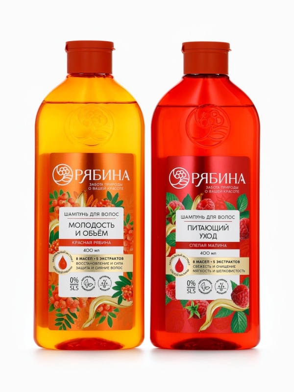 Шампунь для волос, питающий уход, аромат малины, 400 мл, Рябина