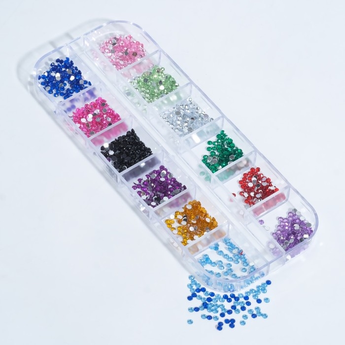 Стразы для декора, 12 ячеек, 2 мм, разноцветные Стразы для декора, 12 ячеек, 2 мм, разноцветные