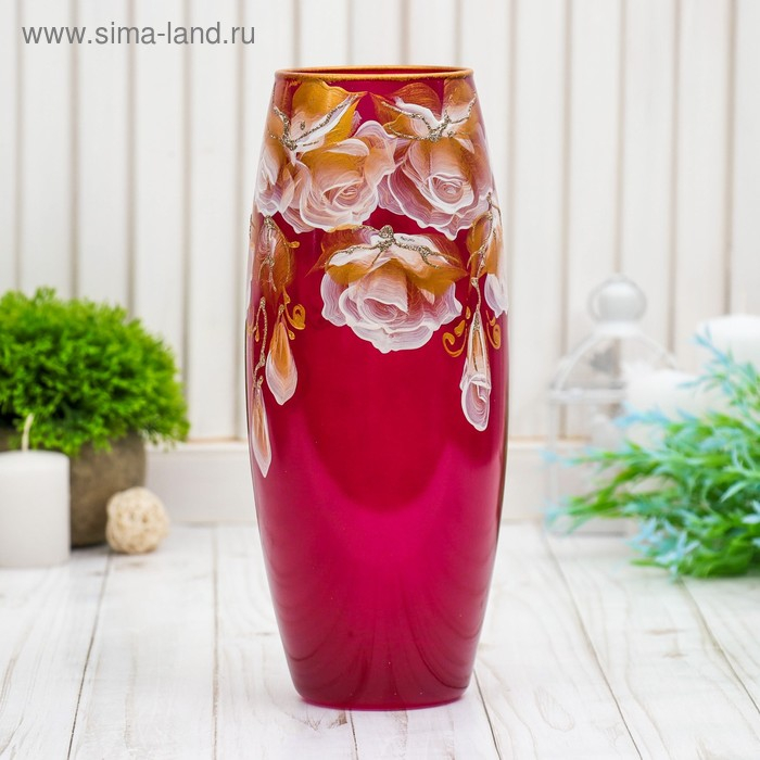 Ваза "Белые цветы на красном" d-7.5см 11х25см