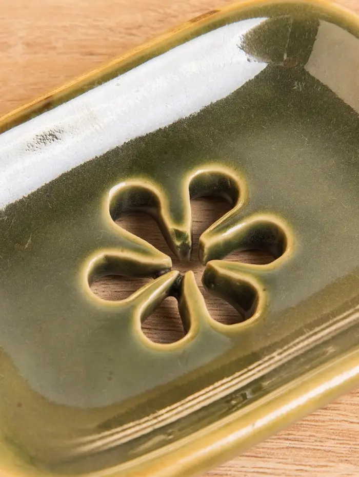 Мыльница "Цветок" керамика, цв. зелёный,12х8х2 см