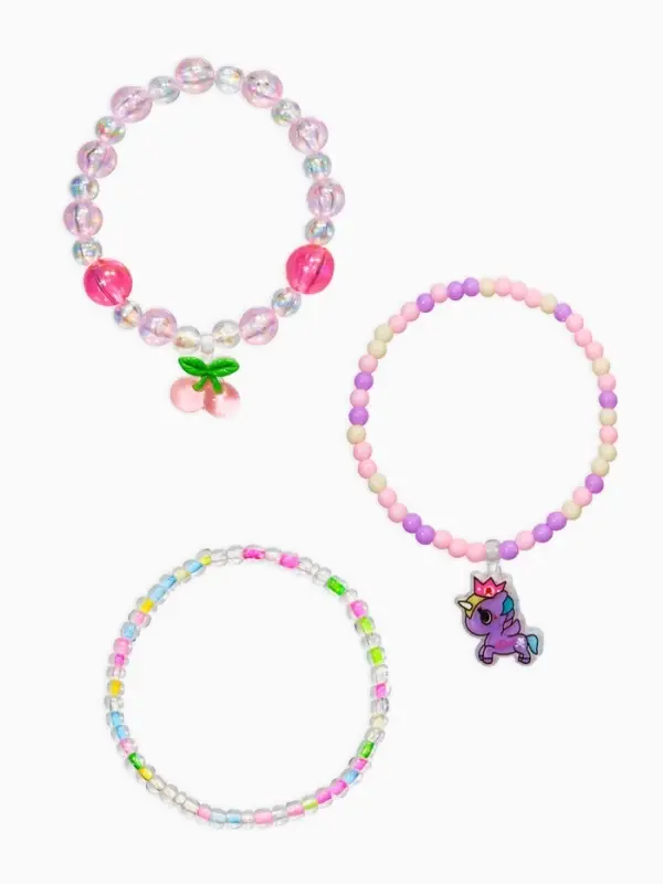Браслет детский &laquo;Выбражулька&raquo;, 3 шт. набор,единорог, вишня, бусины, цветной