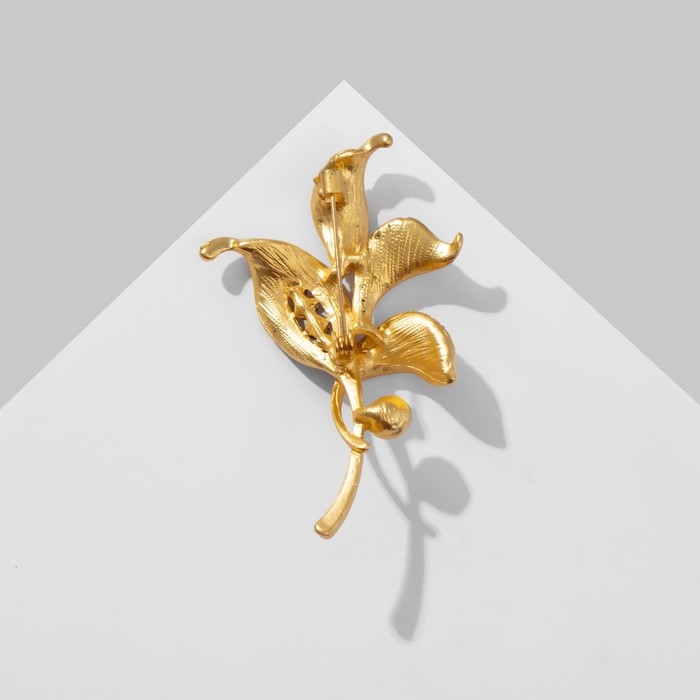 Брошь &laquo;Листья&raquo;, цвет красный в матовом золоте