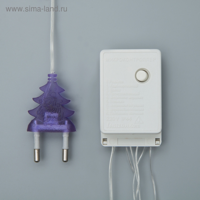 Гирлянда &laquo;Нить&raquo; 10 м, IP20, прозрачная нить, 100 LED, свечение фиолетовое, 8 режимов, 220 В