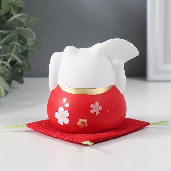 Сувенир керамика Сувенир керамика "Кот Манэки-нэко с веером" красный 8х8х8,5 см