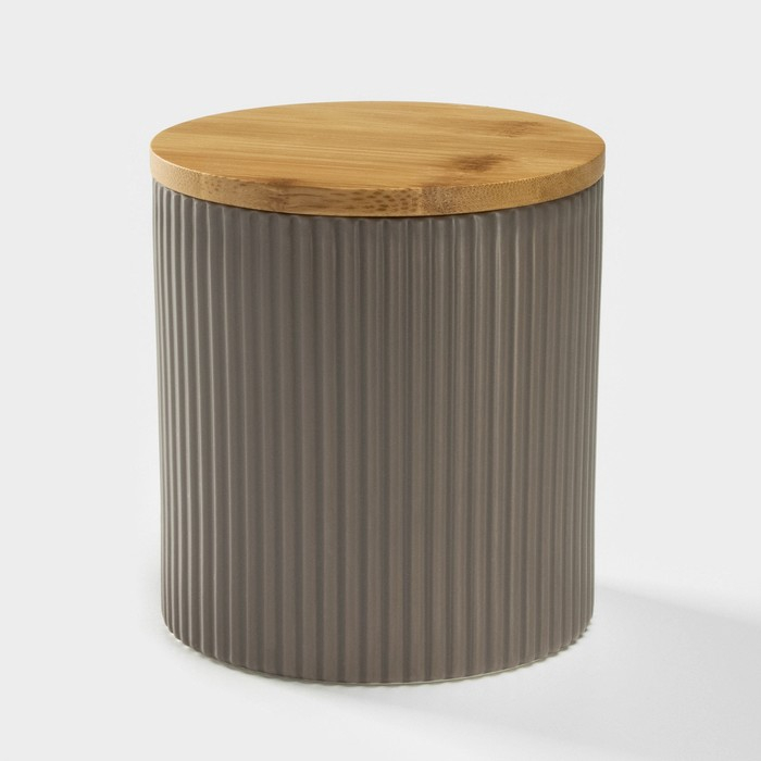 Банка для хранения сыпучих продуктов &laquo;Дымка&raquo;, 1,1 л, 12&times;13 см, с бамбуковой крышкой, керамическая, цвет бежевый