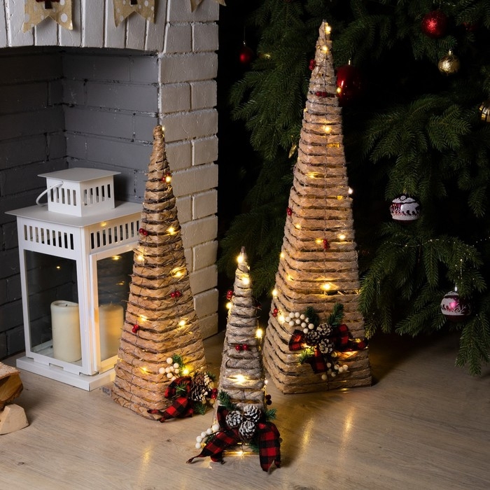 Светодиодная фигура &laquo;Эко-конусы&raquo; 40, 60, 80 см, текстиль, металл, батарейки ААх2 (не в комплекте), свечение тёплое белое